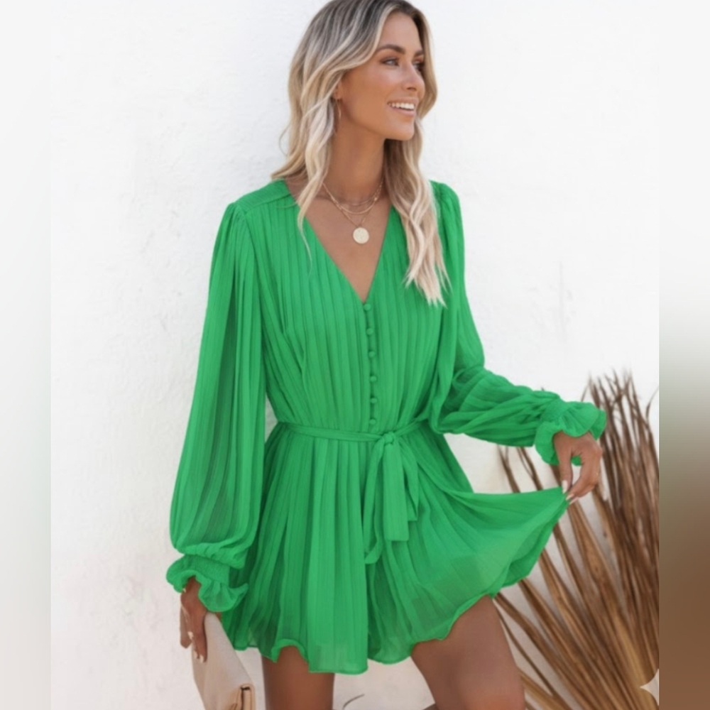 Endless Rose Stylish Green Pleated Romper